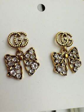 Gucci Gold Bow Crystal Drop Earrings